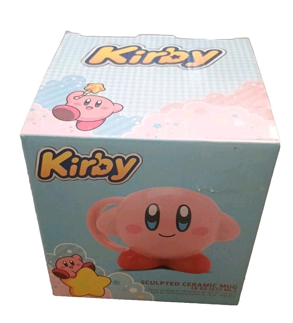 Classic Kirby 3D Sculpted 16oz Ceramic Pink Coffee Mug New in box CUTE! bioworld